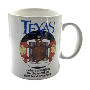 Texas Armadillo Coffee Cup Mug Funny Unofficial State Hood Ornament Kimball 3.5"
